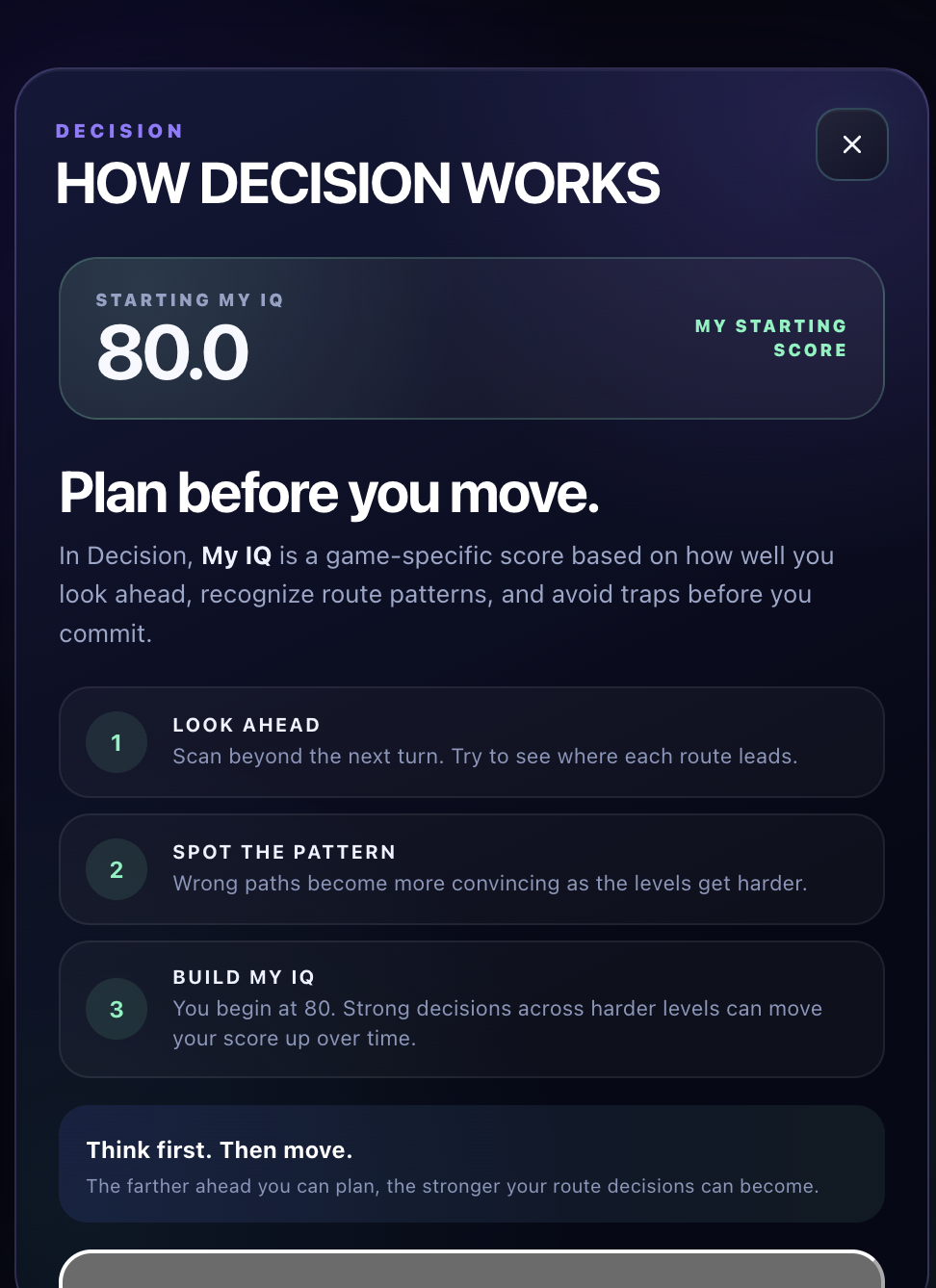 Decision IQ score screen