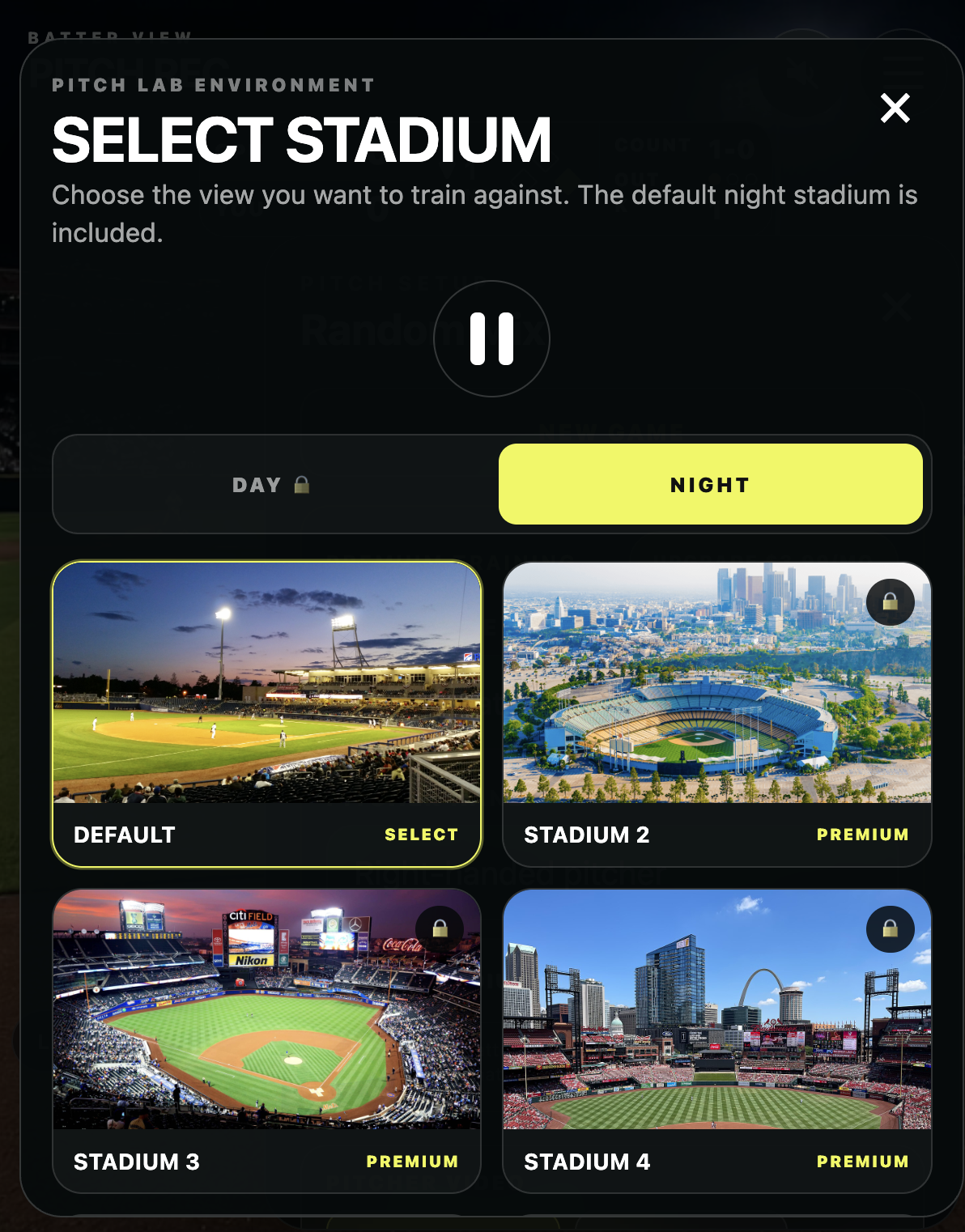 Pitch Recognition baseball training screen