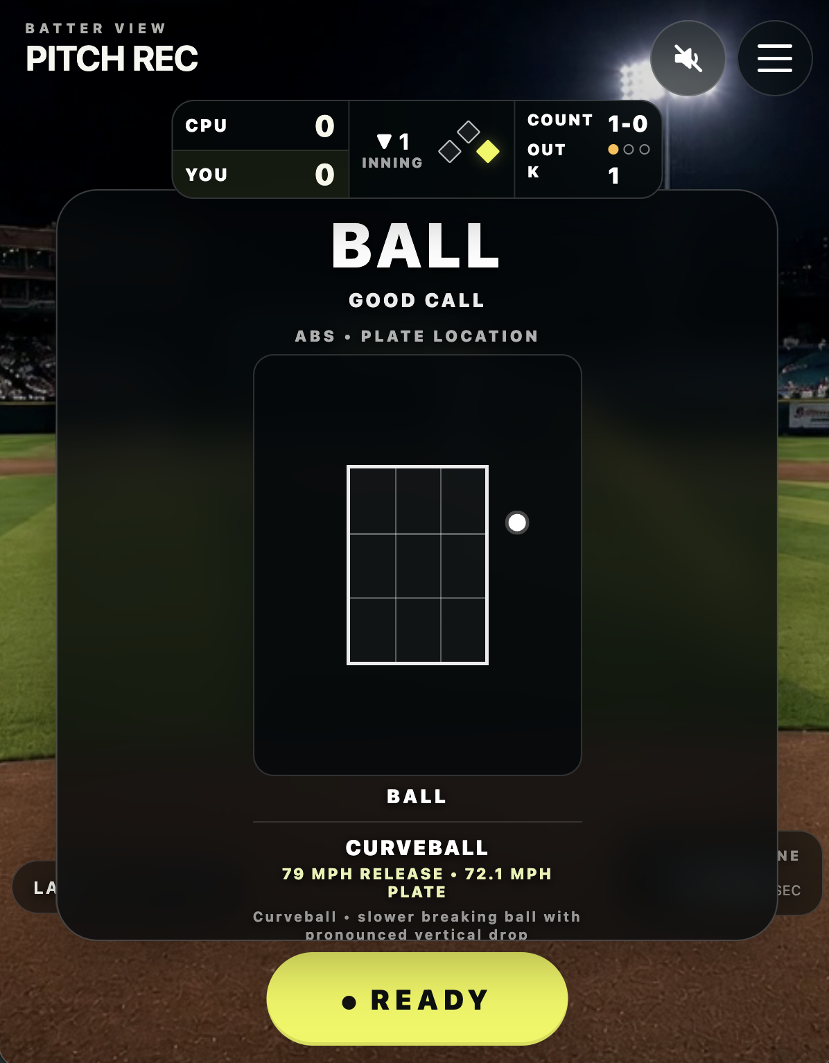 Pitch Recognition screenshot showing training feedback